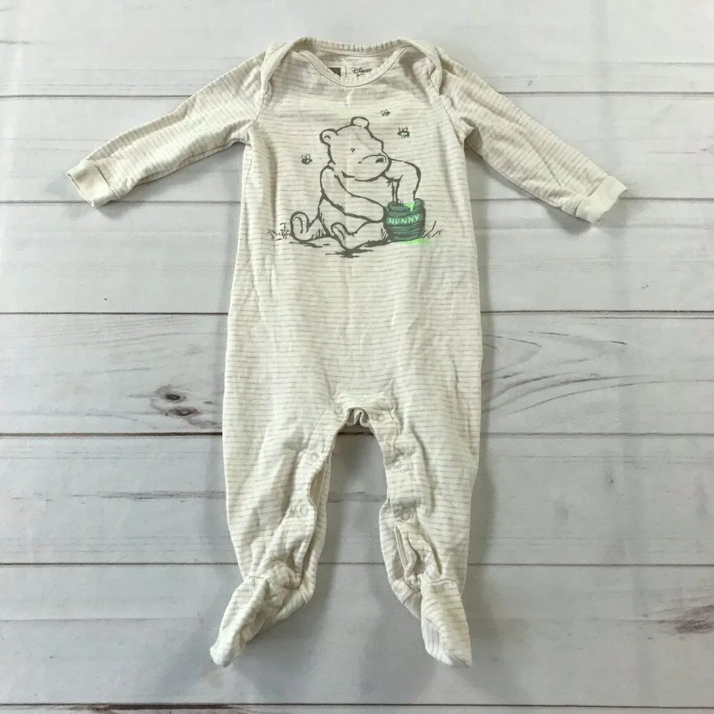 Baby Gap Disney Baby 6-9 months Winnie the Pooh Organic Stripe Footed One-piece